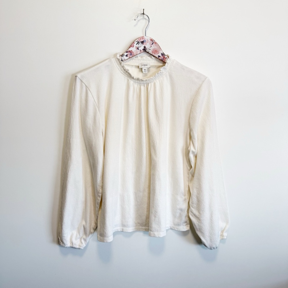 J. CREW Factory Ivory Ruffle Neck Long Sleeve Top M Medium
